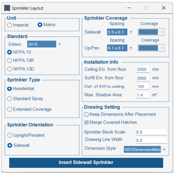 User Interface Screenshot of the NSVCad Sprinkler Layout Tool Software Platform
